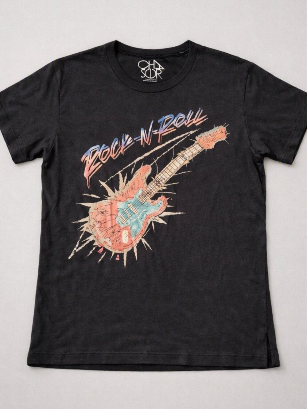 Chaser Black Rock-N-Roll Guitar Graphic Tee Vintage Look Medium NWT